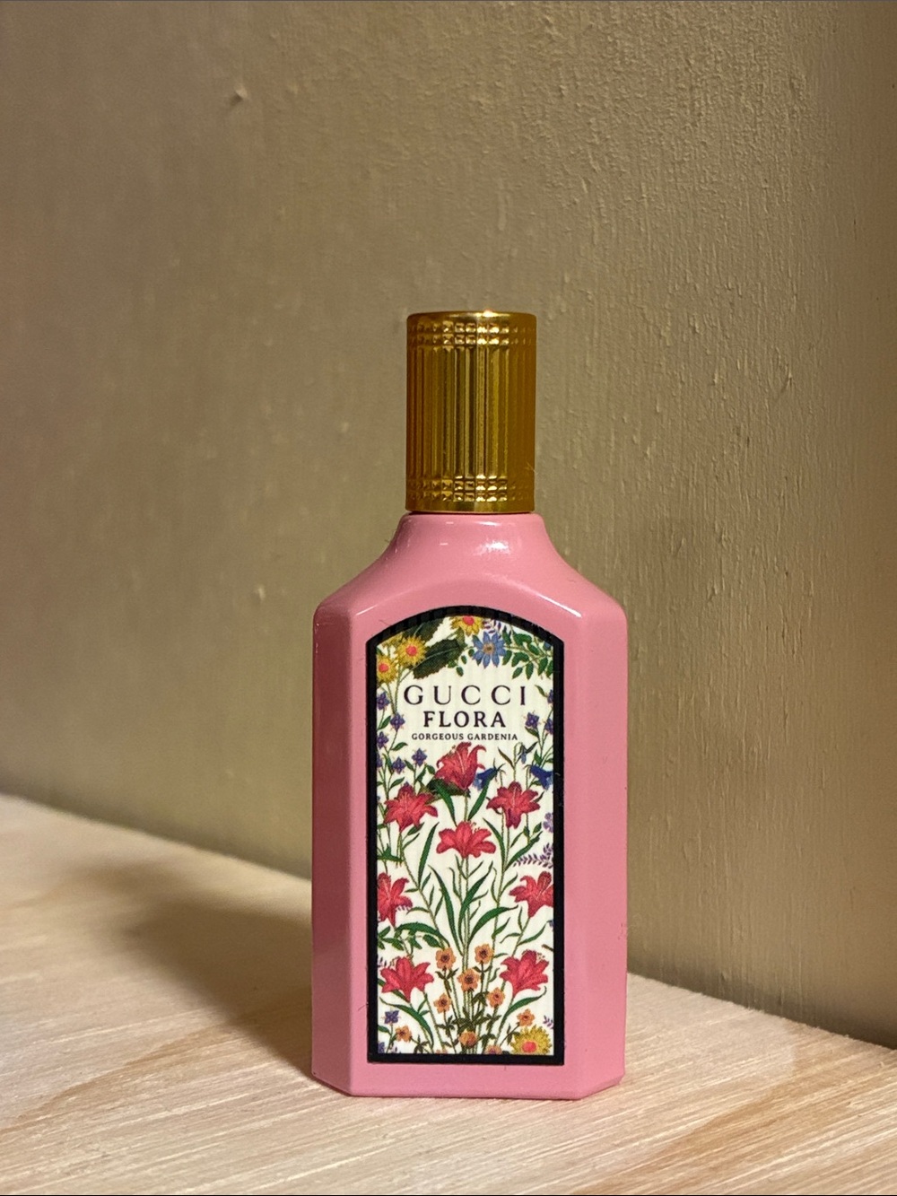 Gucci Pink Floral Eau de Parfum Bottle with Gold Cap